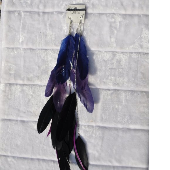 feather earring Lightweight Fancy Bohemian style. LOT OFF 4 PAIRS - Picture 6 of 7